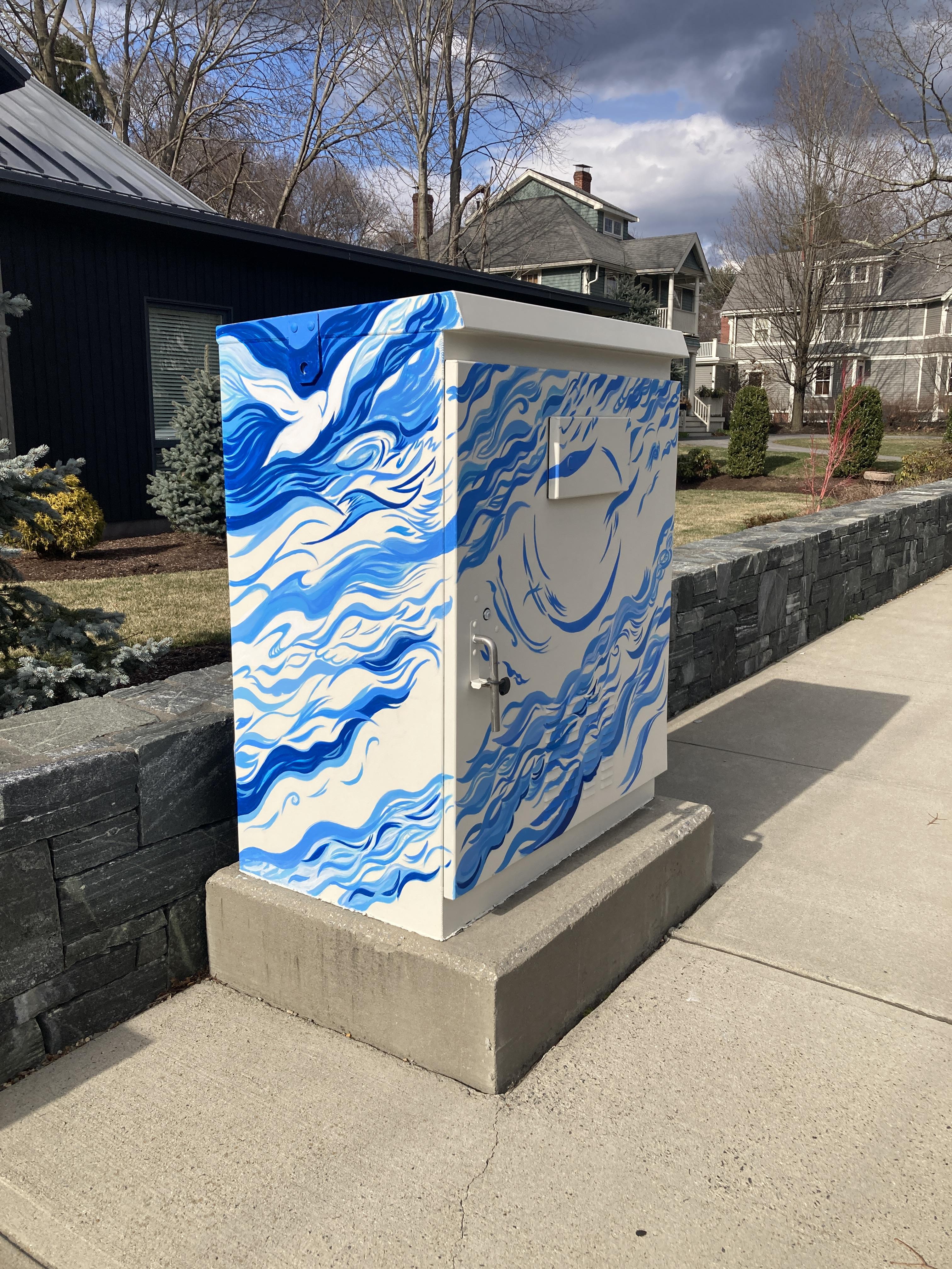 Blue/white painted utility box