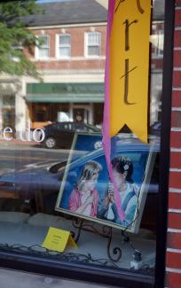 Painting of two girls in window