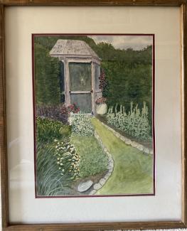 Watercolor of a house and lawn